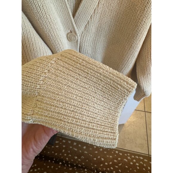 Abercrombie & Fitch XL Beige Ribbed Heavy Knit Cardigan Sweater Pockets Cottage - Picture 11 of 11